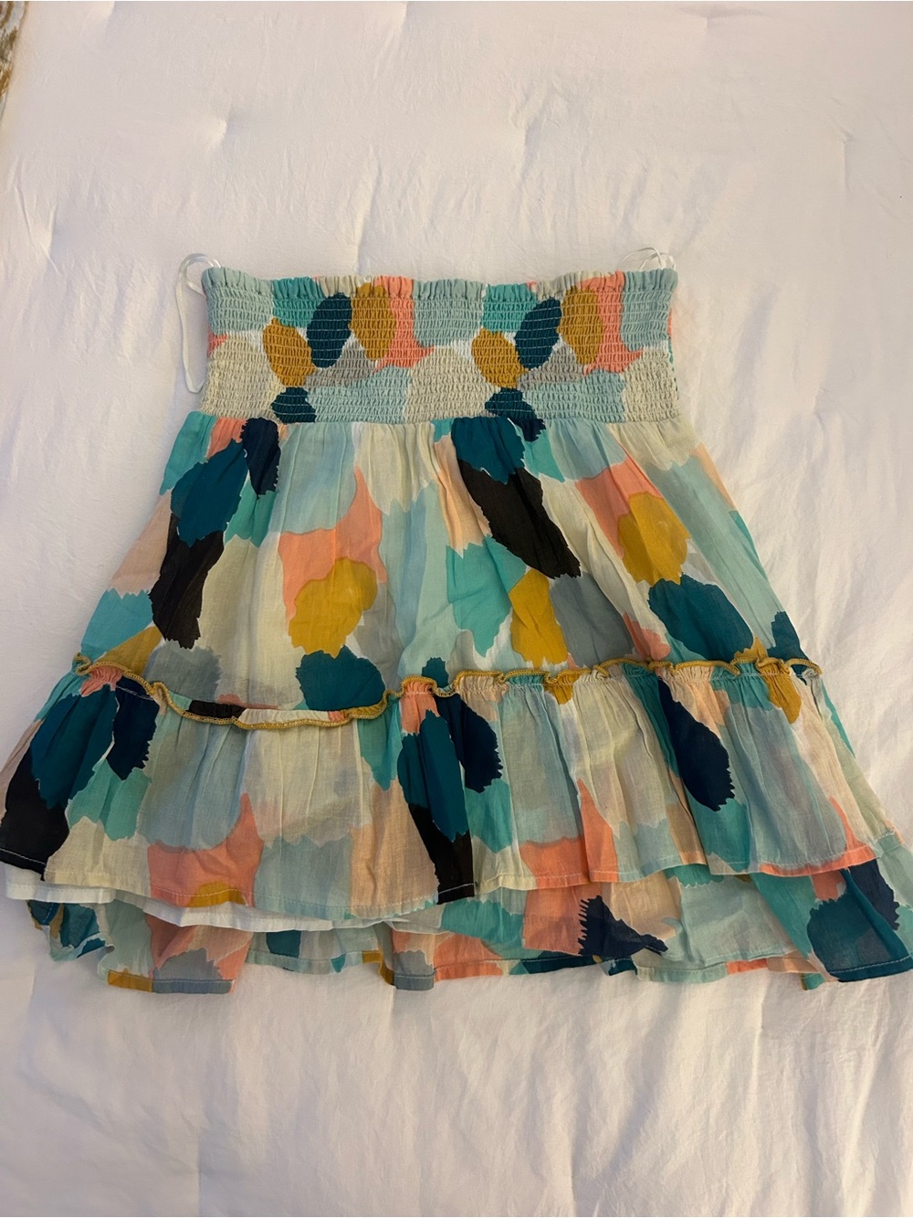 THML Teal Multi Smocked Tiered Skirt